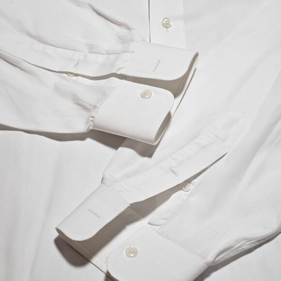 Paul Fredrick Men's Pinpoint Snap Tab Collar White 100% Cotton  Shirt Size 17-32 - Picture 6 of 15